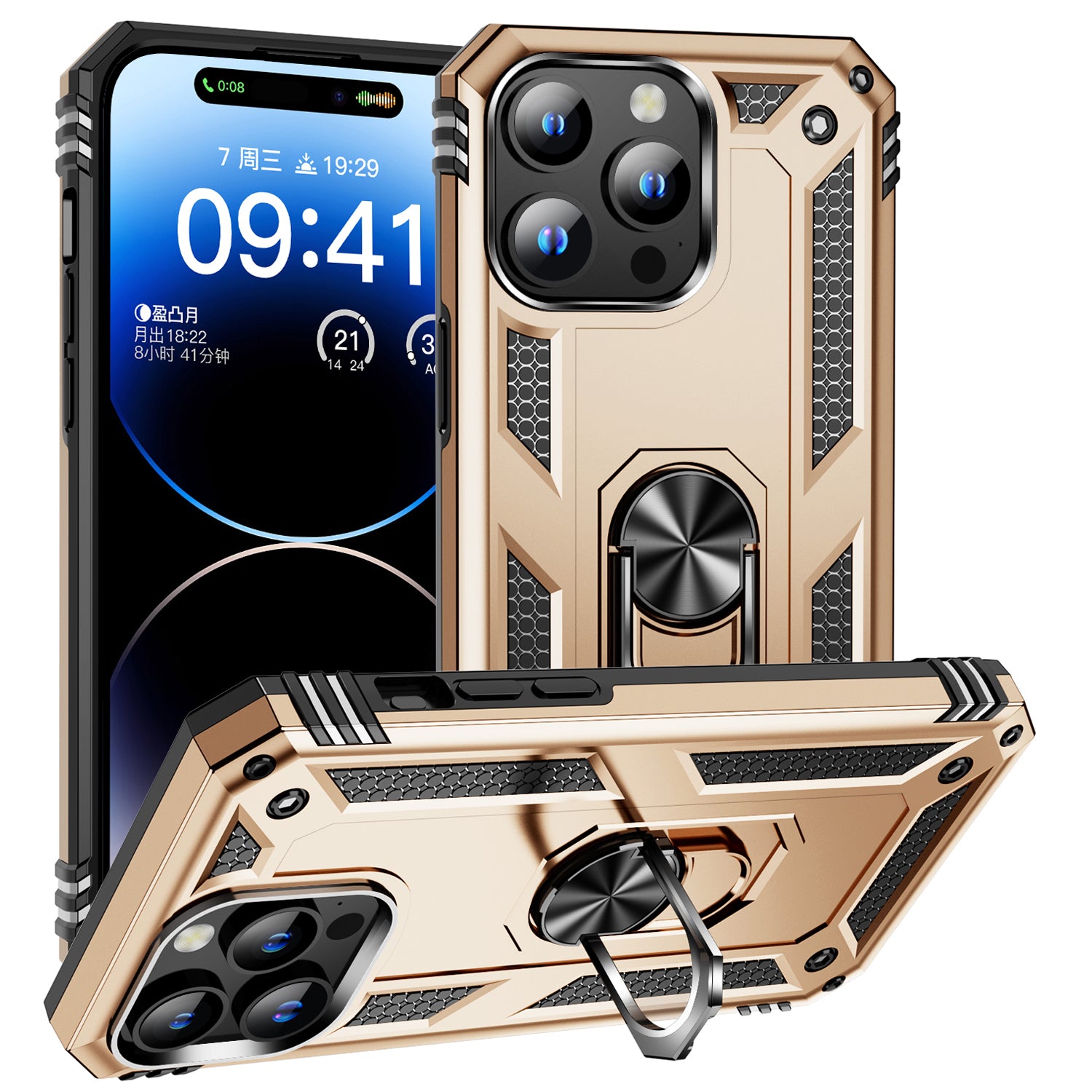 Til iPhone 15 Pro Max telefonetui PC TPU Kickstand Cover med indbygget magnetisk holder metalplade Til iPhone 15 Pro Max telefonetui PC TPU Kickstand Cover med indbygget magnetisk holder metalplade